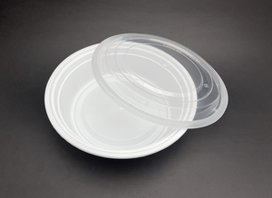 White 32 oz. 7" x 2'' Round Microwaveable Take Out Container with Lid 150/CS White 32 oz. 7" x 2'' Round Microwaveable Take Out Container with Lid 150/CS