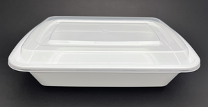 White 38 oz. 8" x 5.5'' X 2.75'' Rectangular Microwaveable Take Out Container with Lid 50/CS White 38 oz. 8" x 5.5'' X 2.75'' Rectangular Microwaveable Take Out Container with Lid 50/CS