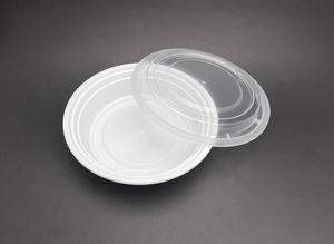 White 16 oz. 6" x 1.5'' Round Microwaveable Take Out Container with Lid 50/CS White 16 oz. 6" x 1.5'' Round Microwaveable Take Out Container with Lid 50/CS