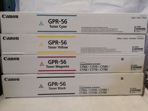 Genuine Canon GPR-56 Black Cyan Magenta Yellow Toner Cartridges (1 Set) Genuine Canon GPR-56 Black Cyan Magenta Yellow Toner Cartridges (1 Set)