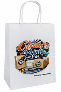 8''x5''x11'' Custom Printed  White Paper Shopping Bags with Twisted Handle  (110 GSM) - Eco-Friendly & Heavy Duty