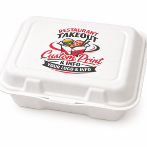 9''x6''x3'' Sugarcane Custom Hinged Takeout Containers – Compostable Bagasse Clamshell Food Boxes, Eco-Friendly Disposable Restaurant To-Go Containers, Custom Logo Printing