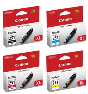 Genuine Canon CLI-251XL Black, Cyan, Magenta, Yellow Ink Cartridges (1 Set)