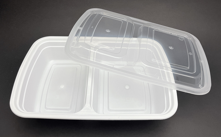 White 32 oz. 8" x 6'' X 2'' Rectangular 2 Compartment Microwaveable Takeout Container with Lid 50/CS