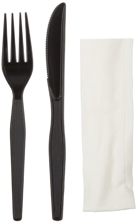 Utensil Kits - Individual pack include black knife, fork & napkin (100 pcs)