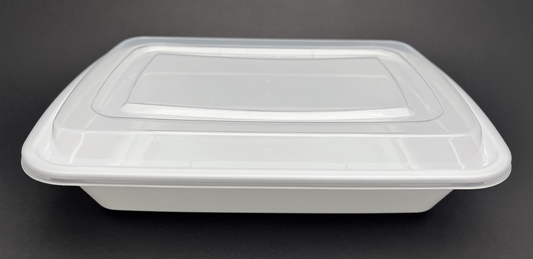White 32 oz. Rectangular Microwaveable Take Out Container with Lid 50/CS (8''X 5.5''X 1.75'')