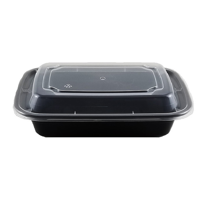 Black 25 oz. 8''x 5.5''x 1.625'' Rectangular Microwaveable Take Out Container with Lid 50/PCS