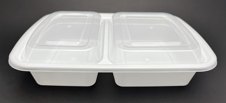 White 32 oz. 8" x 6'' X 2'' Rectangular 2 Compartment Microwaveable Takeout Container with Lid 300/CS