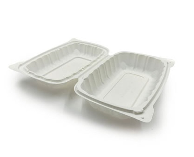 White 9'' x 6'' x 3'' Hinged Plastic / Clamshell Take Out Containers (450 Pcs, 3 Cases) - Microwaveable Safe