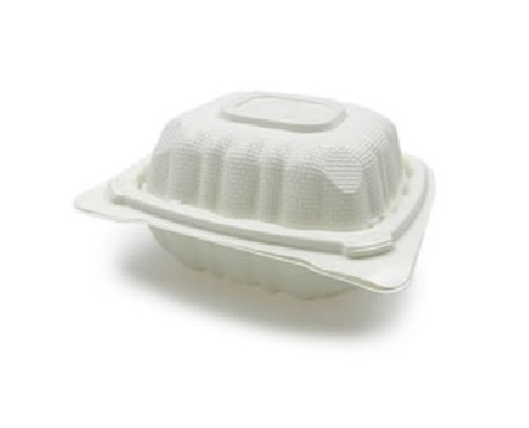 White 6'' x 6'' x 3'' Hinged Plastic / Clamshell Take Out Containers (600 Pcs) - Microwaveable Safe