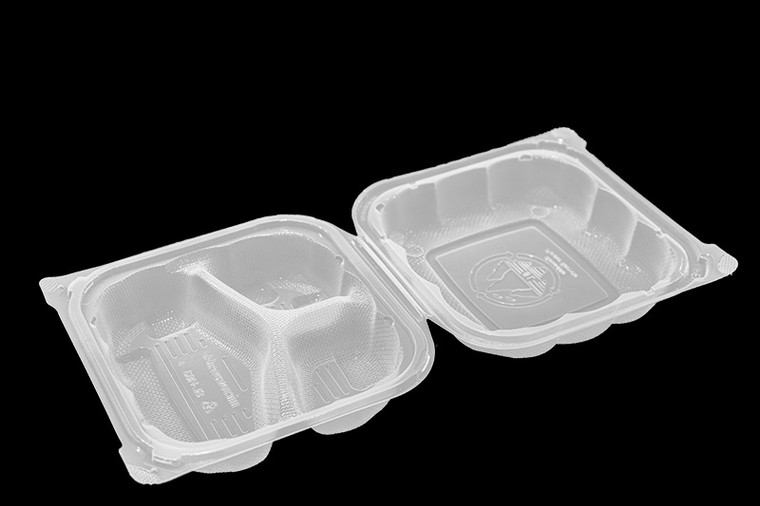 Clear 8'' x 8'' x 3'' Hinged Plastic / Clamshell 3 Compartment Take Out Containers with Vent hole (360 Pcs) - Microwaveable Safe