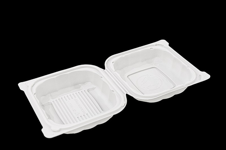 White 7'' x 7'' x 3'' Hinged Plastic / Clamshell Take Out Containers with Vent hole (180 Pcs) - Microwaveable Safe