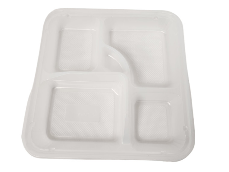 Plastic 5 Compartment Bento Box, 10.55'' x 10.55'' x 2.10'' with Clear Lids (100 Sets)