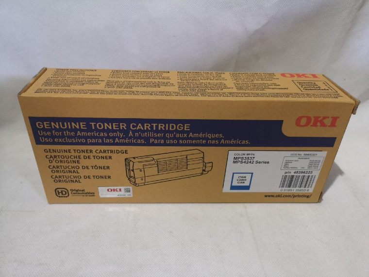 Genuine Oki 45396223 Cyan Toner Cartridge For Oki Mps3537 Mps4242