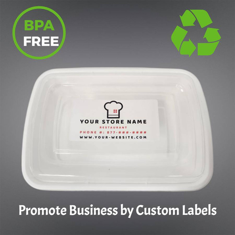 28 oz Microwaveable BPA Free Take Out Containers with Lids & Custom Labels - Rectangular Design (8.86"x5.98"x1.61"), Recyclable Food Storage for Hot & Cold Meals (150 Combos)