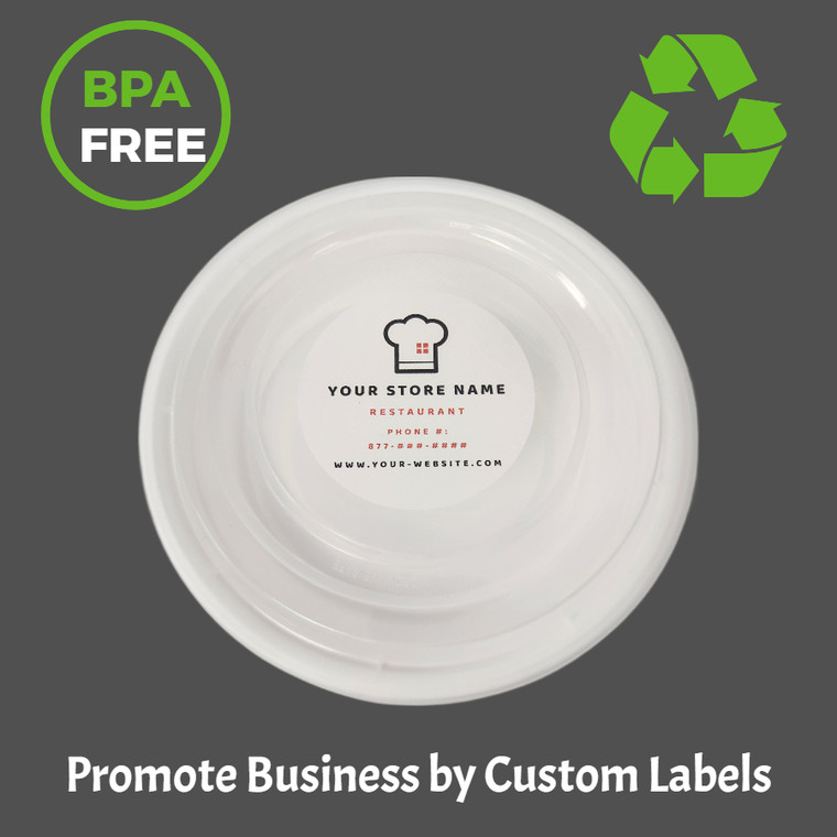 24 oz Microwaveable BPA Free 1 Compartment Round Take Out Containers with Lids- Custom Company Labels -(φ7.32"x1.61"), Recyclable Food Storage for Hot & Cold Meals (150 Combos)