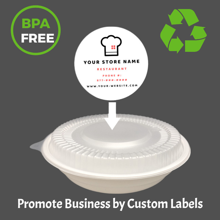 24 oz Microwaveable BPA Free 1 Compartment Round Take Out Containers with Lids- Custom Company Labels -(φ7.32"x1.62"), Recyclable Food Storage for Hot & Cold Meals (150 Combos)