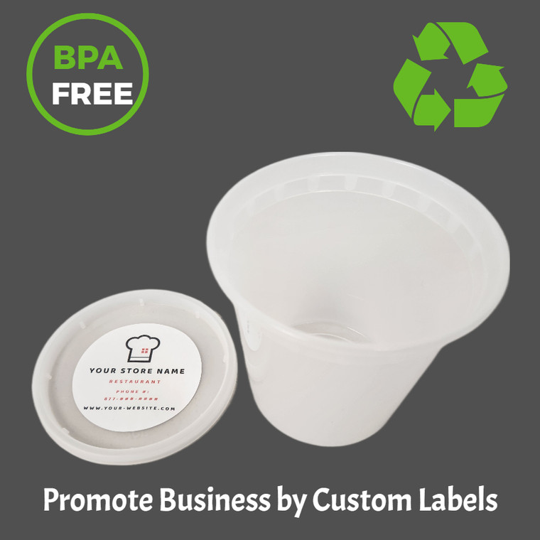 24 oz Microwaveable BPA Free Deli Containers/ Soup Containers with Lids- Custom Company Labels -(φ4.61''x4.33''), Recyclable Food Storage for Hot & Cold Meals (240 Combos)