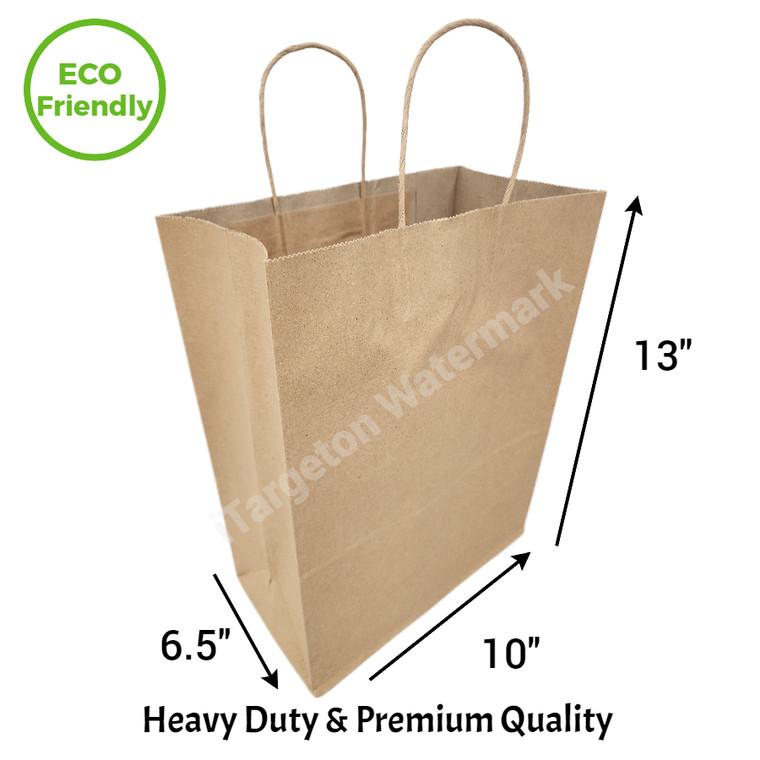 Eco-Friendly & Heavy Duty Kraft Twisted Handle Paper Bags (110 GSM) 10''x6.5''x13'' As Shopping Bags, Takeout Bags (250 PCS)