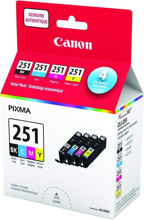Genuine Canon Genuine CLI-251 BK,C,M,Y Ink Cartridges Value Pack