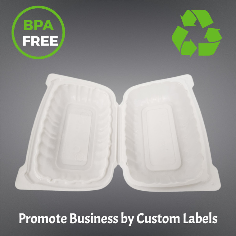 White 9'' x 6'' x 3'' Hinged Plastic / Clamshell Take Out Containers (150 Pcs) - Microwaveable Safe