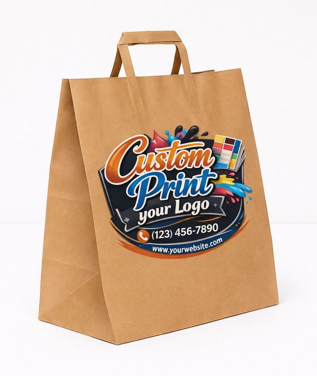12''x7''x17'' Custom Printed  Kraft Paper Shopping Bags with Flat Handle  (110 GSM) - Eco-Friendly & Heavy Duty