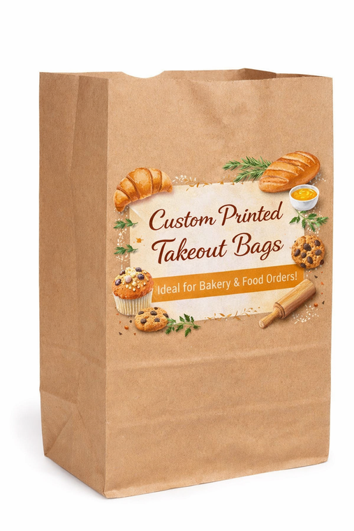 6''x3.5''x11'' Custom Printed Flat  6 lb Kraft Paper Bags for Bakery Cookies, Treats, Snacks, Food Packaging, bread (110 GSM) - Eco-Friendly & Heavy Duty