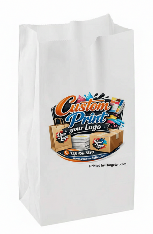 7.75''x5''x14.5'' Custom Printed Flat  14 lb White Paper Bags for Bakery Cookies, Treats, Snacks, Food Packaging, Bread (110 GSM) - Eco-Friendly & Heavy Duty