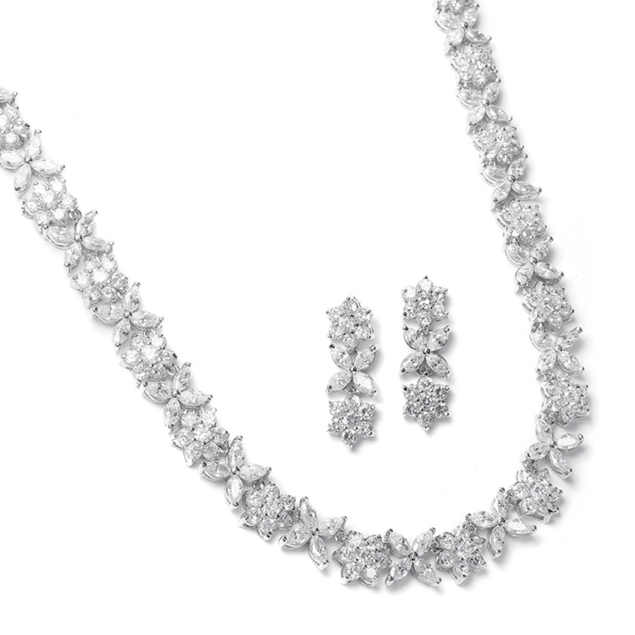 Mariell Bridals CZ Bridal Necklace with CZ Marquis Flowers 2020S
