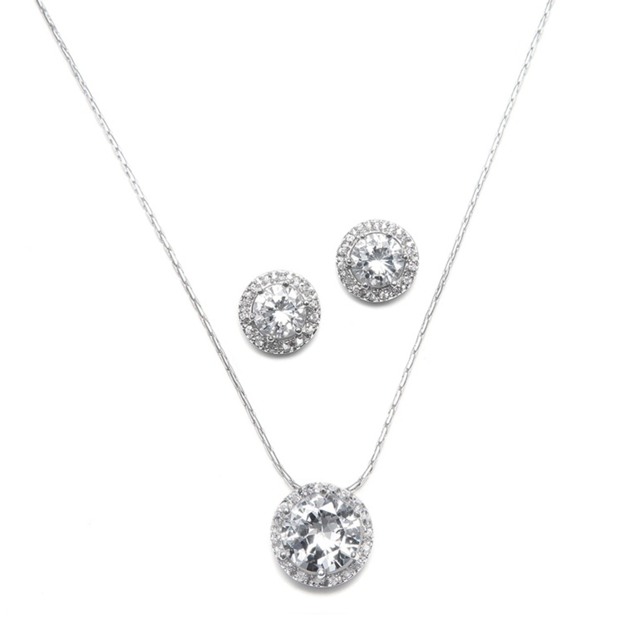 Mariell Bridals CZ Solitaire Wedding Necklace and Earring Set 291S-CR