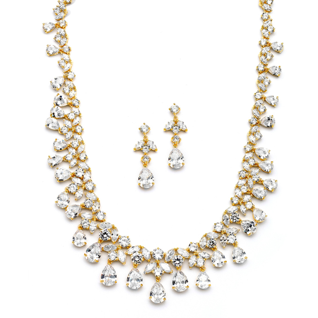Mariell Bridals Spectacular Cubic Zirconia Gold Statement Necklace Set 4171S-G