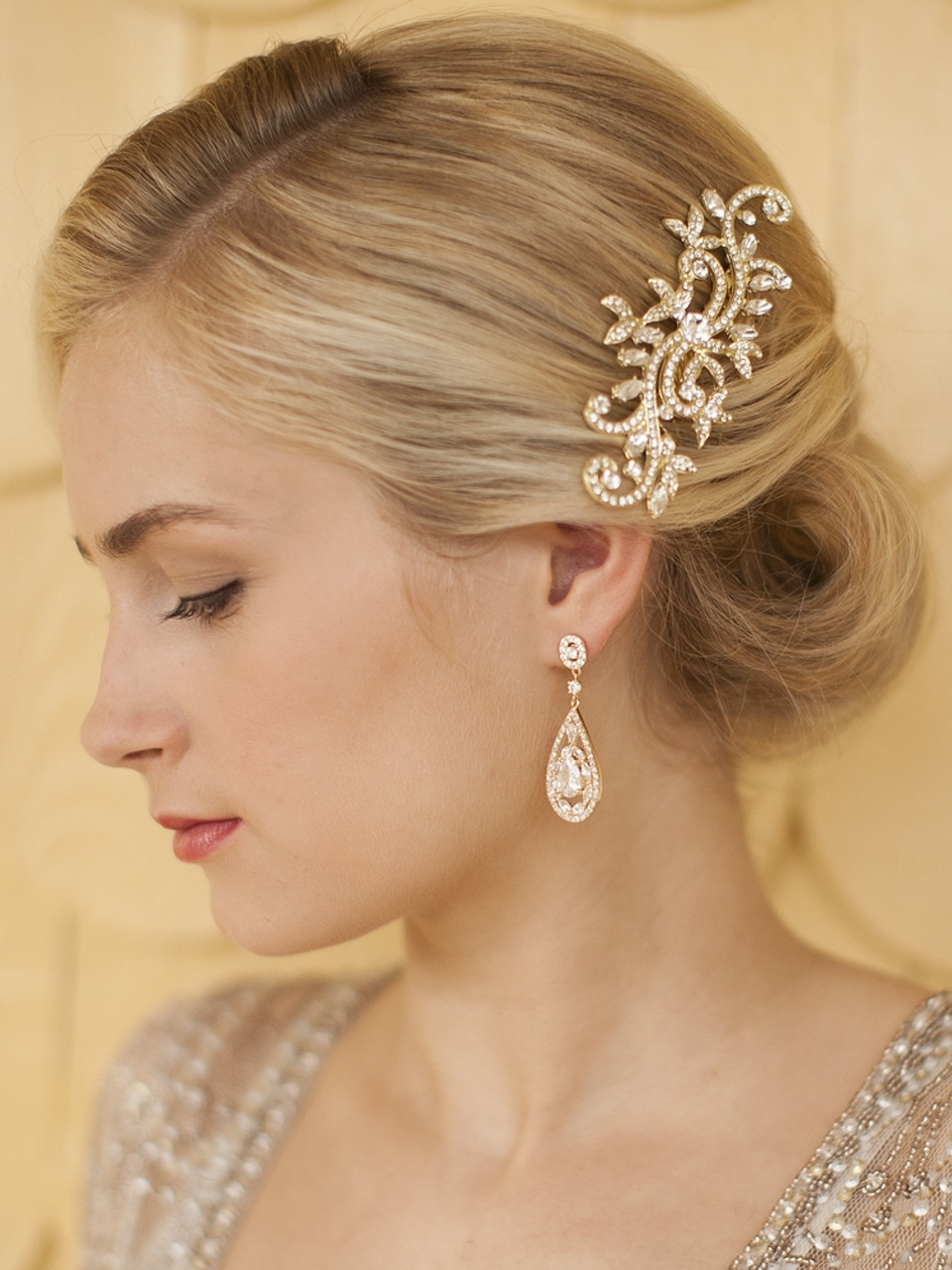 Mariell Gold Cubic Zirconia Mosaic Teardrop Earrings 4093E