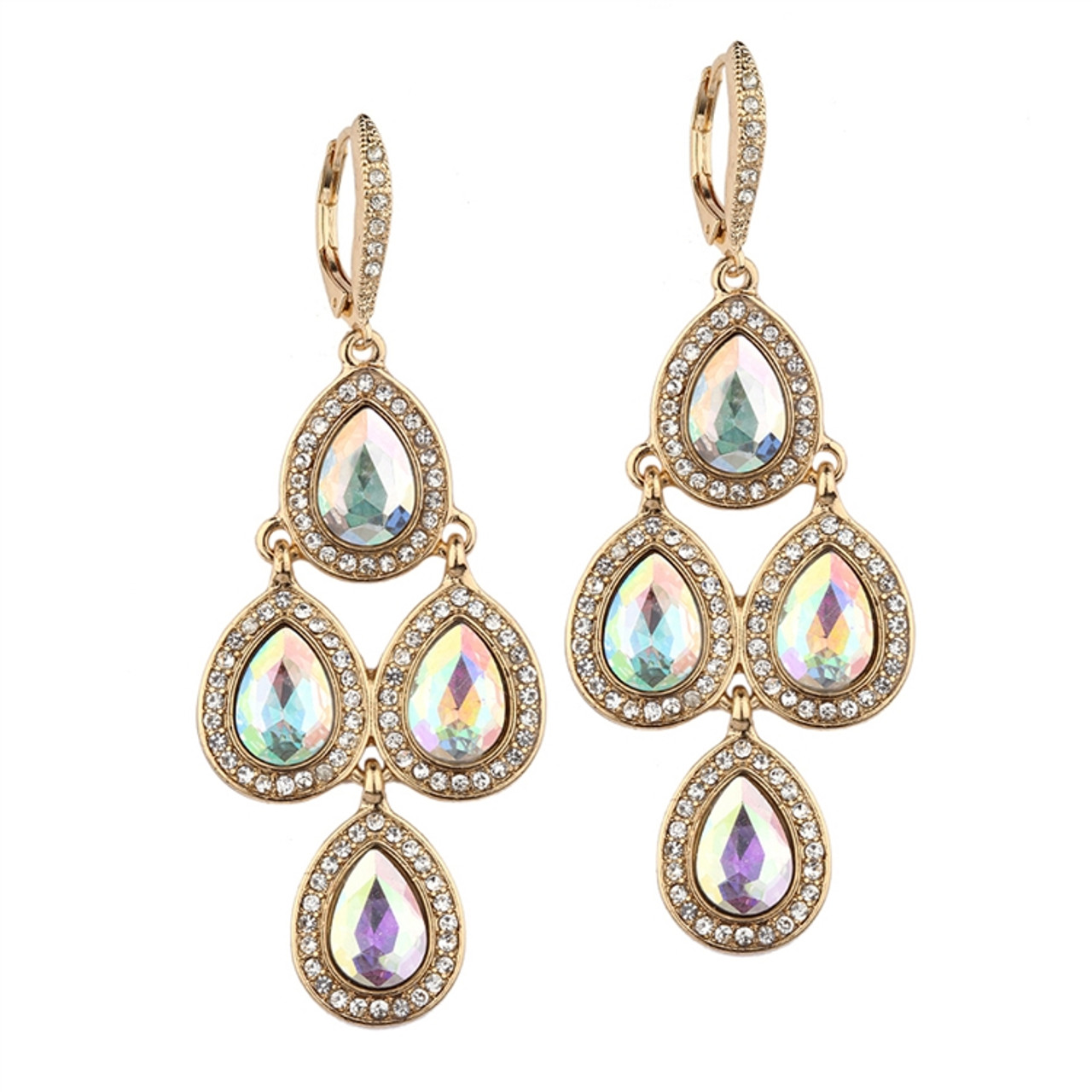 Mariell Gold Pave Teardrops Chandelier Earrings 4291E-AB-G