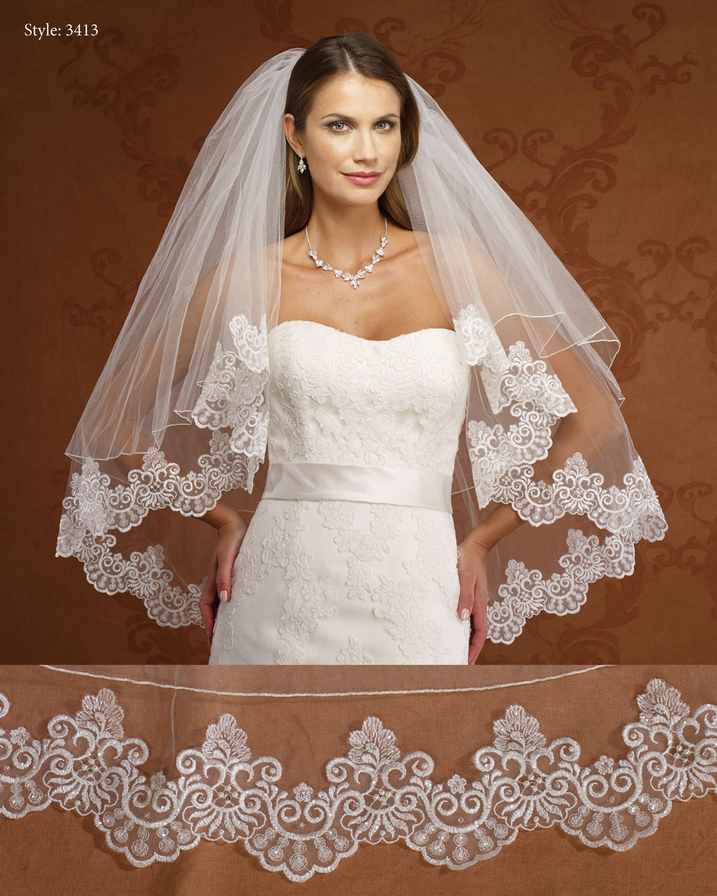 Marionat Bridal Veils 3413 Two Tier Lace Edge With Rolled Edge Blusher