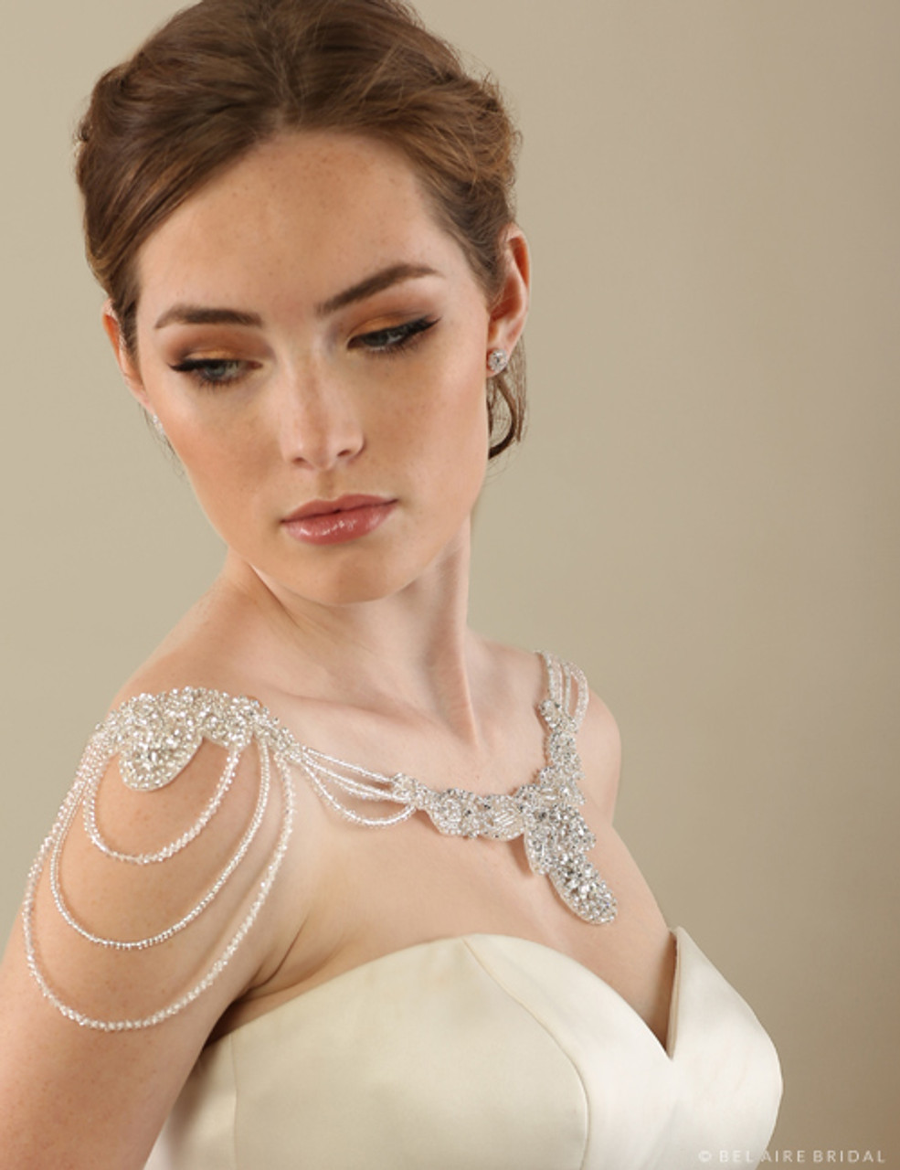 Bel Aire Bridal SH208 Crystal and silver bead shoulder jewelry