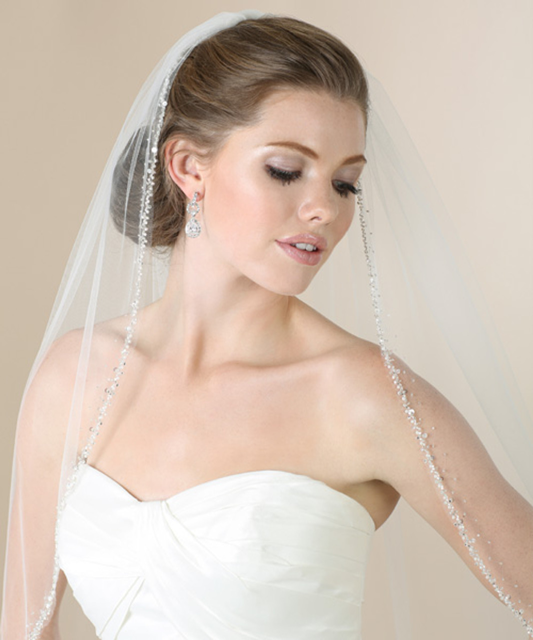 Two Layer Elbow Length Custom Wedding Veil with Rhinestones