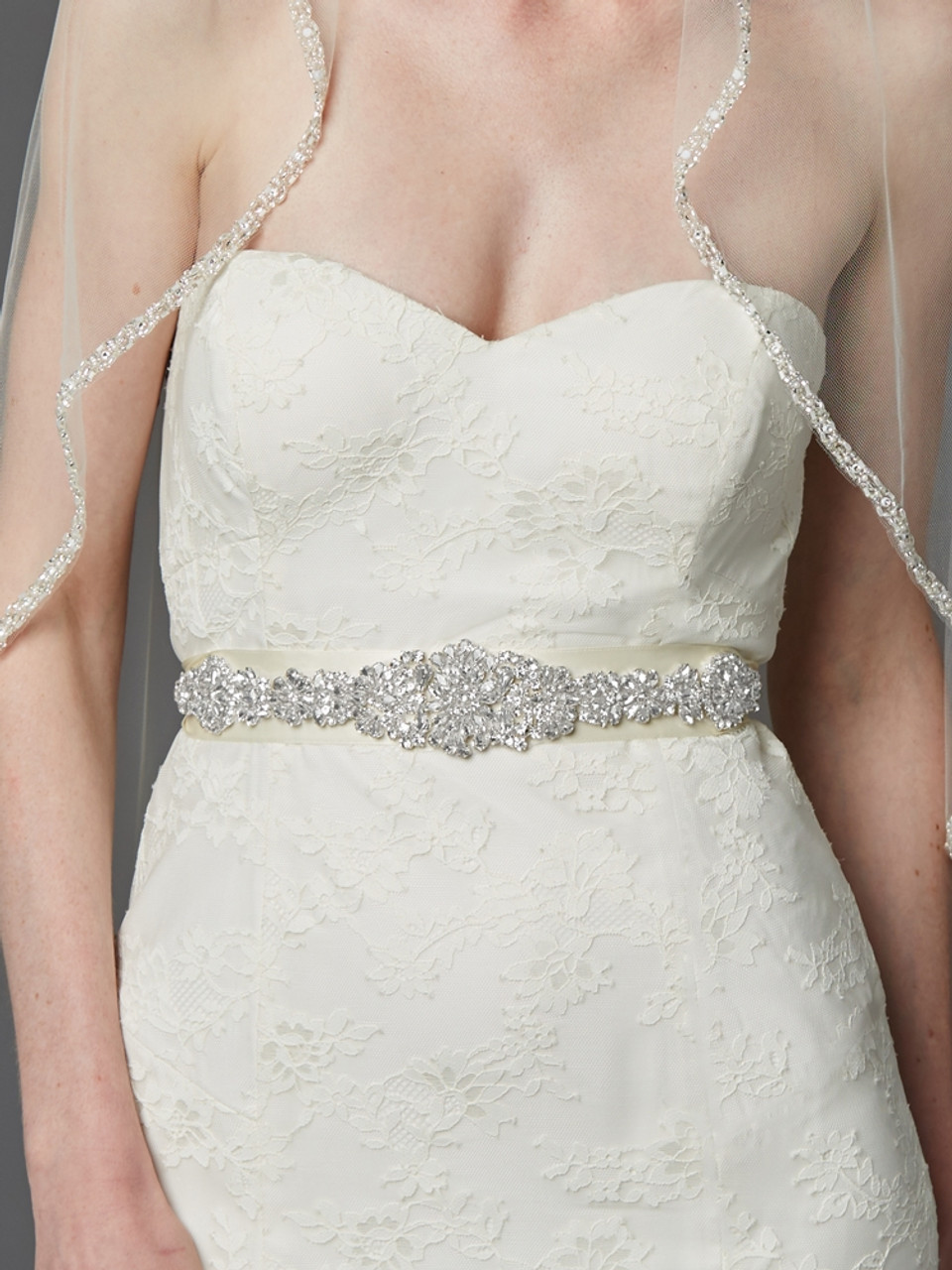 Mariell  Bridals Bejeweled Bridal Sash 4459SH-I-S - Genuine Crystal Applique