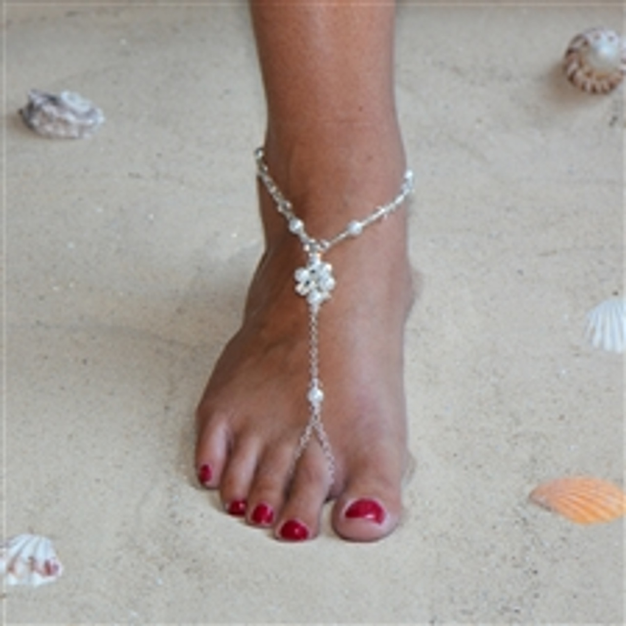 Barefoot Bridal Sandal Foot Jewelry with Pearl and Crystal Anklet