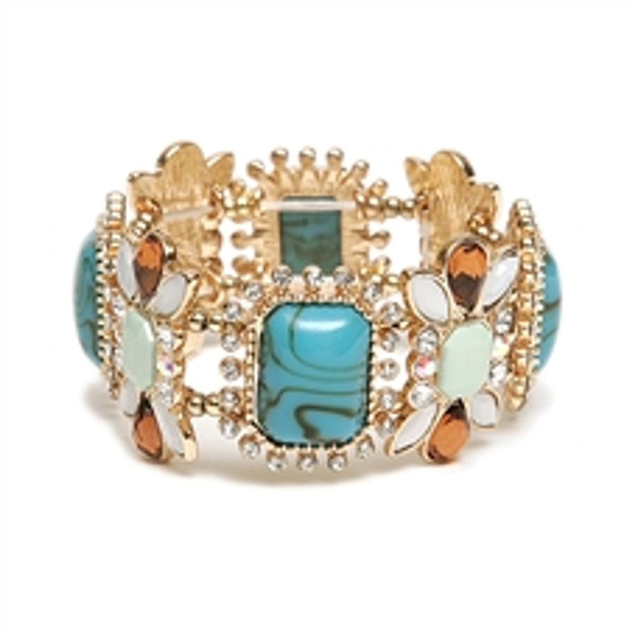 Gorgeous Crystal, Turquoise, Tortoise & Pastel Stretch Bracelet-4121B-TQMU