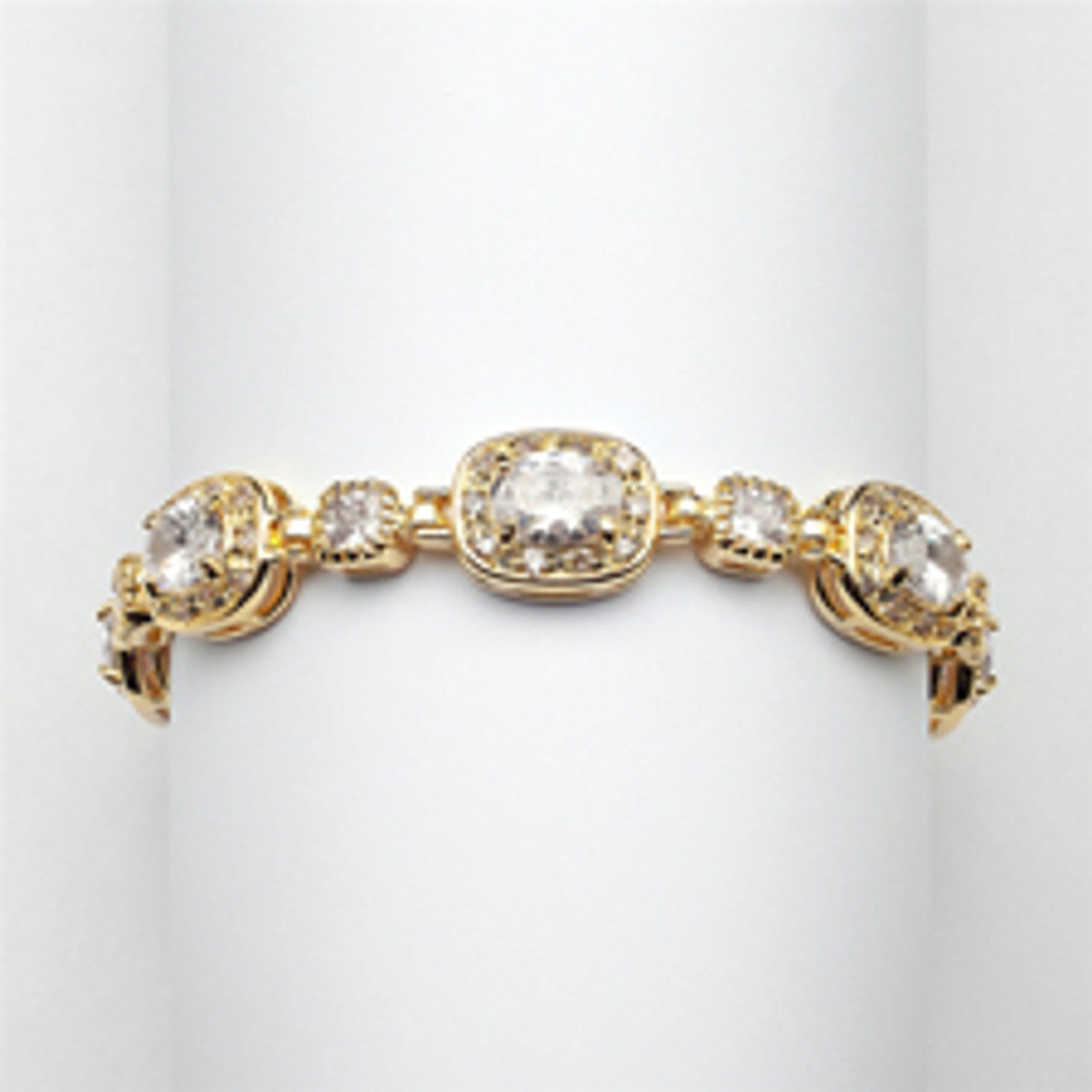 Exclusive 6 1/2" Designer CZ Bridal or Special Occasion Bracelet with 14K Gold Plating-4130B-G-6