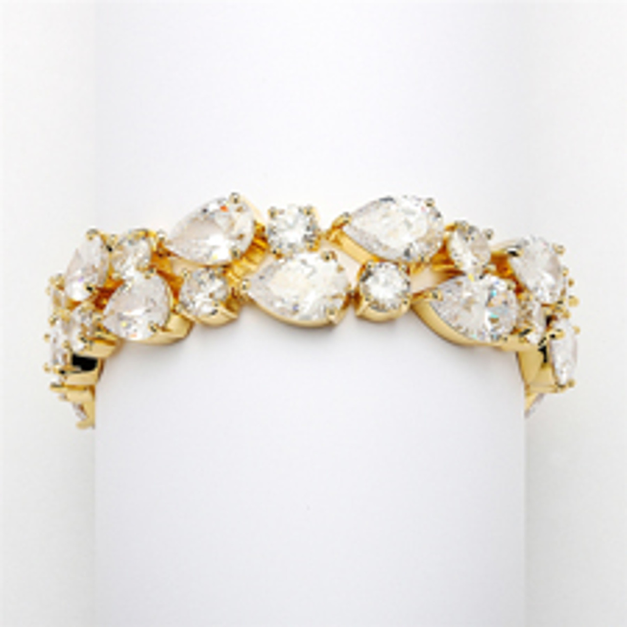 Red Carpet Bold CZ Pears Bridal Statement Bracelet in 14K Gold Plating-4128B-G-6