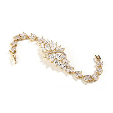 Petite Size Gold Bridal Bracelet with Marquis Cubic Zirconia Cluster-4014B-G-6