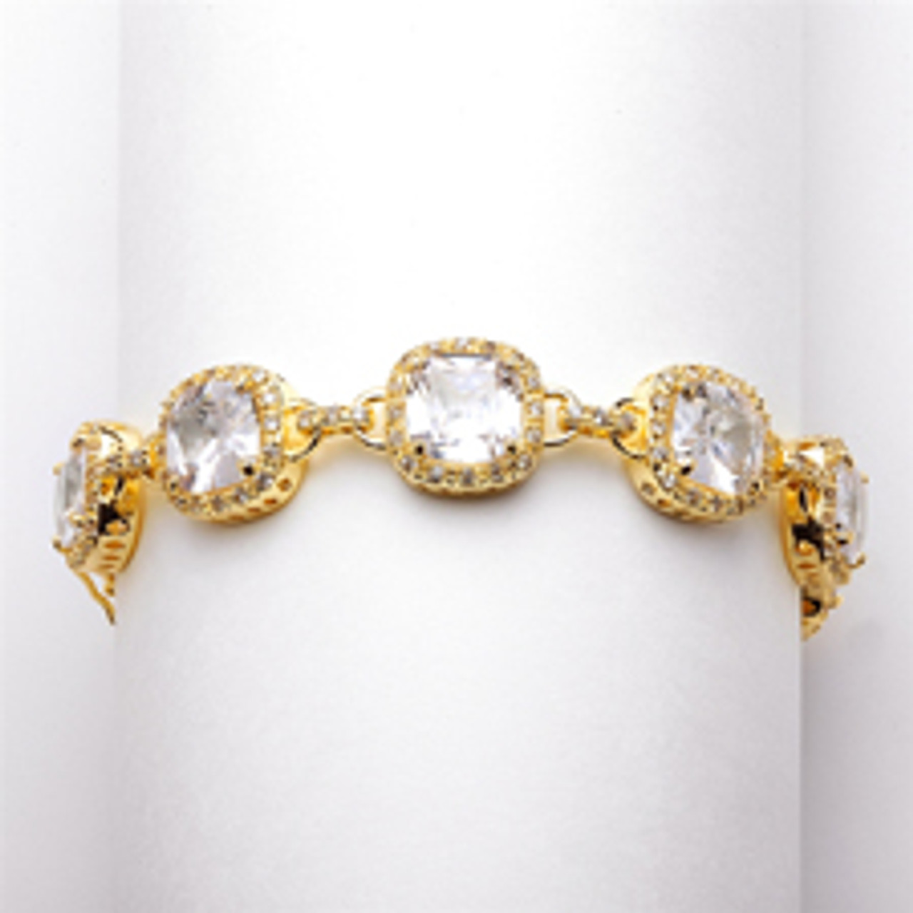 Plus Size 8" Magnificent Cushion Cut CZ Gold Bridal Bracelet-4069B-G-8