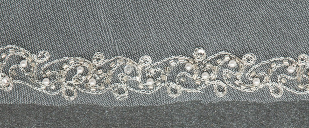Illusions Bridal Veils Style V-7050 - Silver metallic with rhinestone, bugle bead and pearl accents