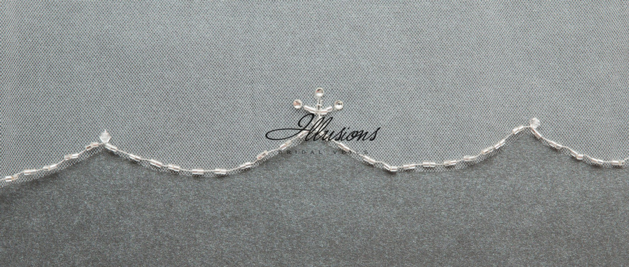 Illusions Bridal Veils Style V-795 - silver bugle bead edge with rhinestone and crystal accents