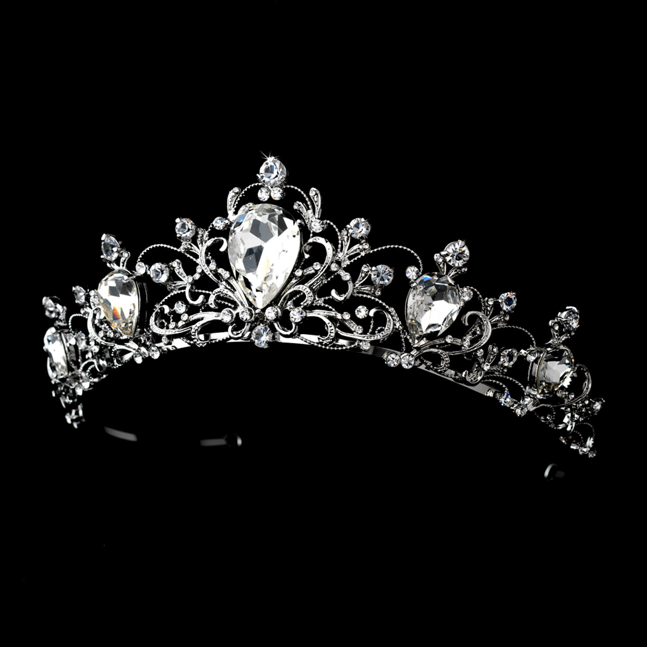 Antique Rhodium Silver Tiara Clear Headpiece 8329