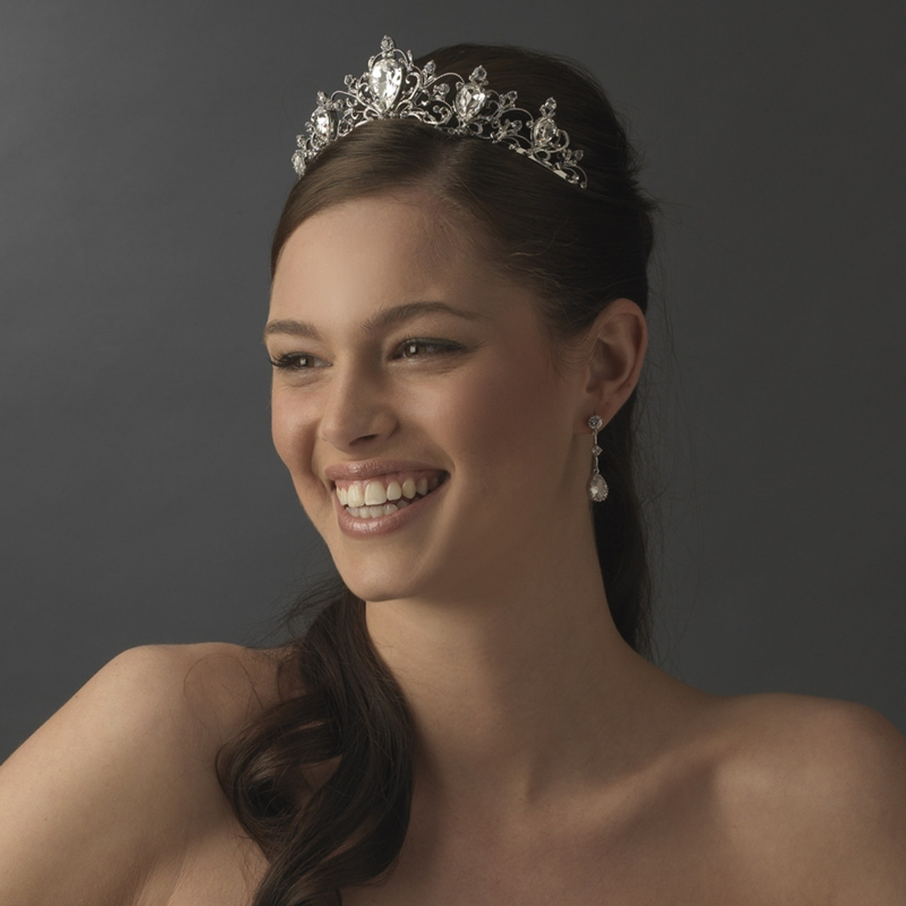 Antique Rhodium Silver Tiara Clear Headpiece 8329