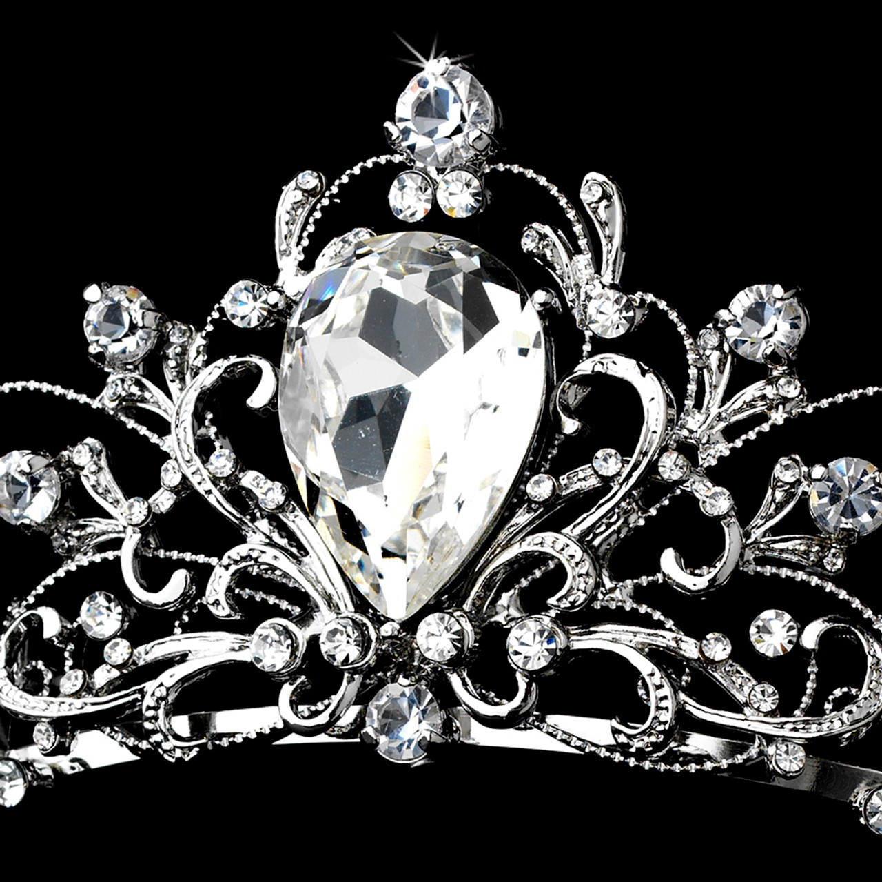 Antique Rhodium Silver Tiara Clear Headpiece 8329
