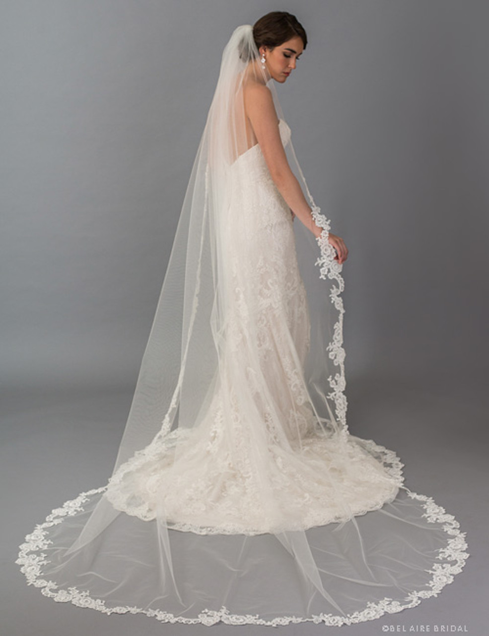 lace trim cathedral wedding veil