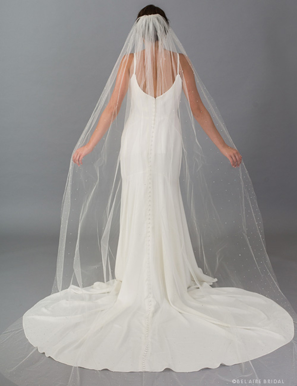 Bel Aire Bridal Veils V7410C - 1-tier cathedral veil scattered with  rhinestones